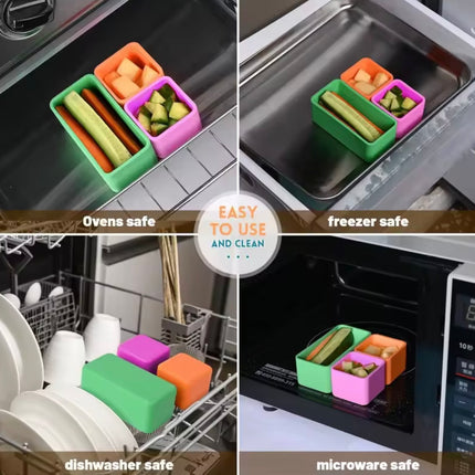 فاصل صندوق غداء من السيليكون بثلاثة مربعات