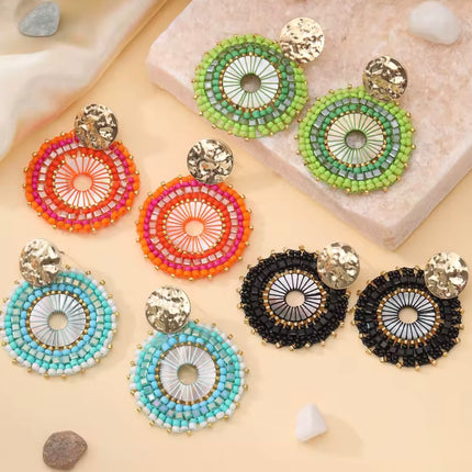 Colorful Round Beaded Drop Earrings Handmade Bohemia