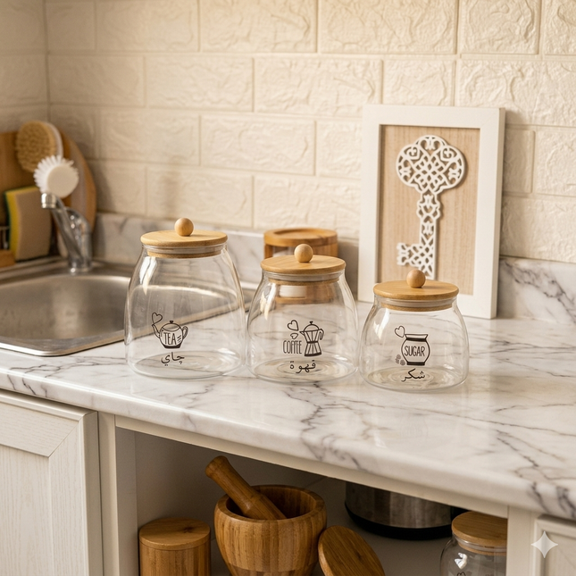 Set of glass storage jar