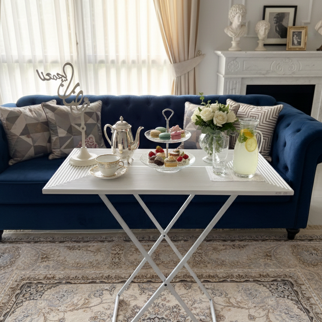 White wooden serving folded table