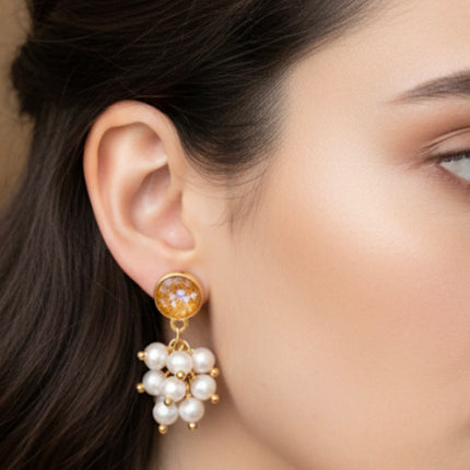 0980 Pearls Earrings for Women Gold Flowers