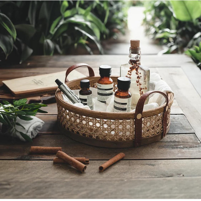 صينية تخزين مصنوعة يدويًا من الخيزران بتصميم ريترو إسكندنافي