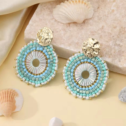 Colorful Round Beaded Drop Earrings Handmade Bohemia