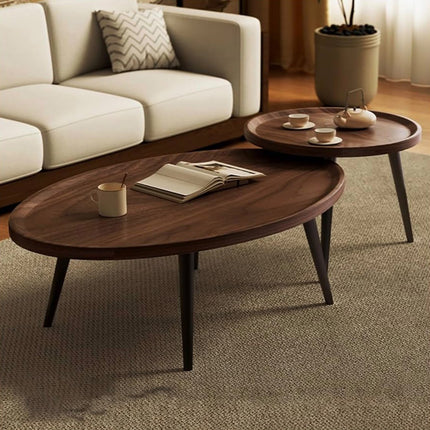 2 pcs set middle wooden table with metal stand