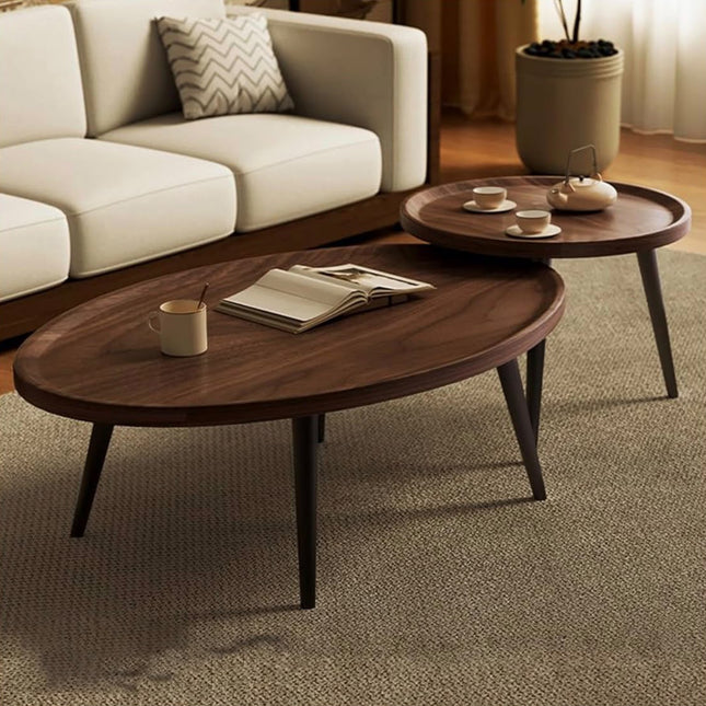 2 pcs set middle wooden table with metal stand
