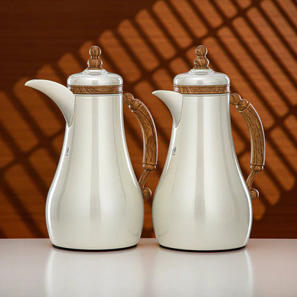 Vacuum Flask Set 1L + 1L Pearl White & Light Wood