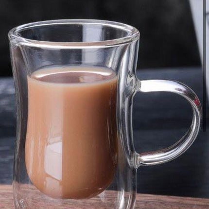كوب زجاجي شفاف مزدوج الجدار