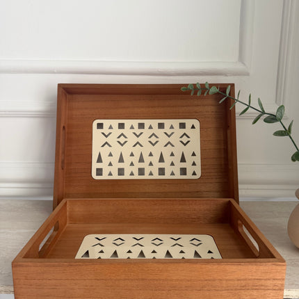 Wooden tray with touch of metal