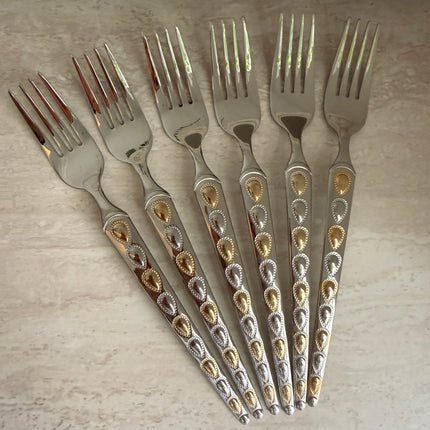 طقم شوك فضي وذهبي مكون من 6 قطع