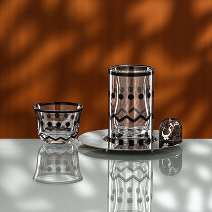 Tea & Coffee Set 18 Pieces Shiny Silver & Brown Marble