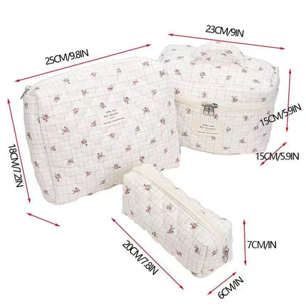 مجموعة من 3 حقائب مكياج مبطنة من القطن