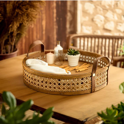 صينية تخزين مصنوعة يدويًا من الخيزران بتصميم ريترو إسكندنافي