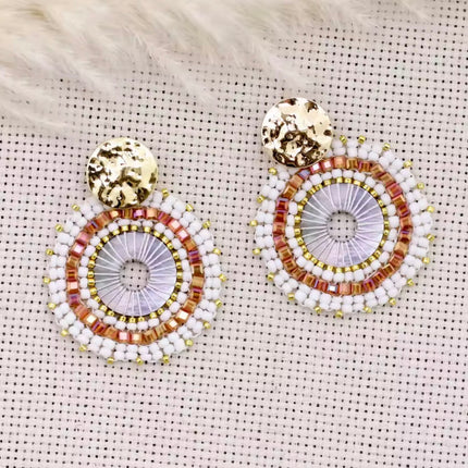 Colorful Round Beaded Drop Earrings Handmade Bohemia