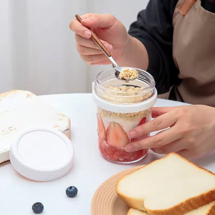 Set of Overnight glass jars for oat, Salad.. and more , with spoon