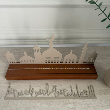 Wooden stand with metal decor