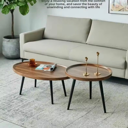 2 pcs set middle wooden table with metal stand