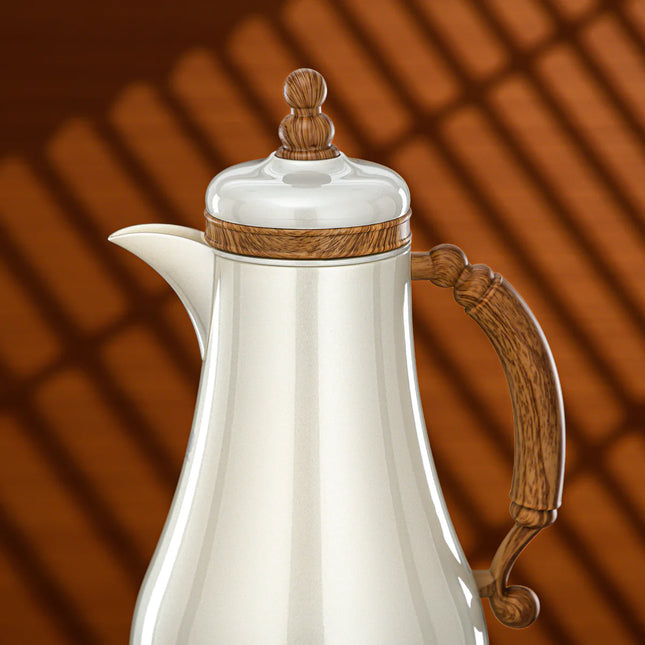Vacuum Flask Set 1L + 1L Pearl White & Light Wood