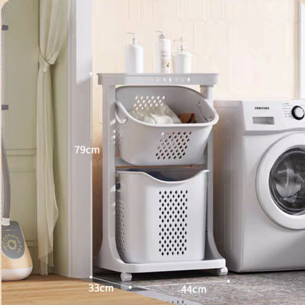 عربة سلة غسيل ذات طبقتين