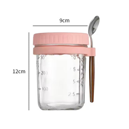 Set of Overnight glass jars for oat, Salad.. and more , with spoon