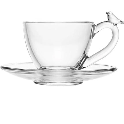 Set of Bird glass cup with saucer