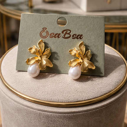 0980 Pearls Earrings for Women Gold Flowers