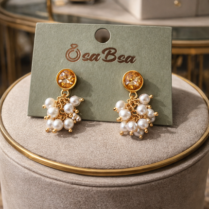 0980 Pearls Earrings for Women Gold Flowers