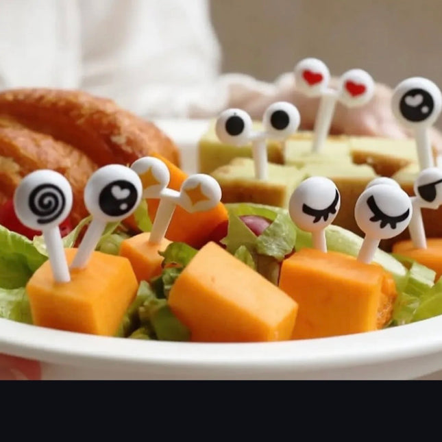 10pcs/set Mini Eye Cartoon Expression Fruit Fork