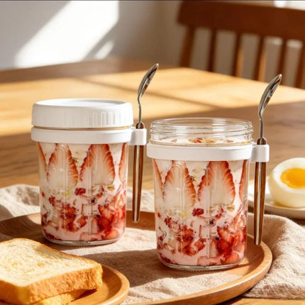 Set of Overnight glass jars for oat, Salad.. and more , with spoon