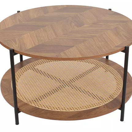 2 tier round rattan wood table