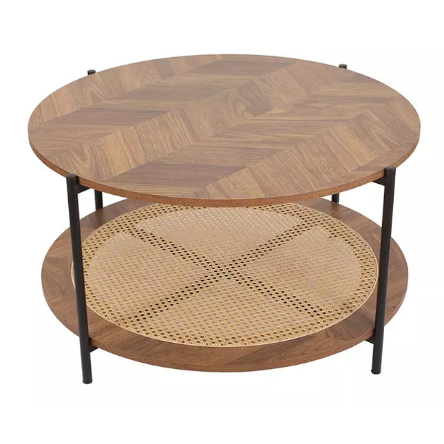2 tier round rattan wood table