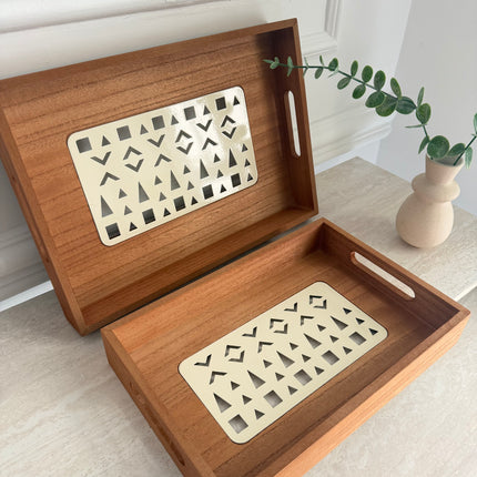 Wooden tray with touch of metal