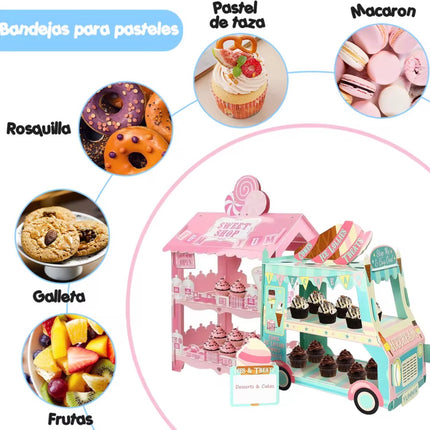 Pink House Dessert Rack Double Layer Cake Stand