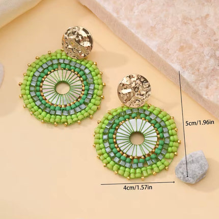 Colorful Round Beaded Drop Earrings Handmade Bohemia