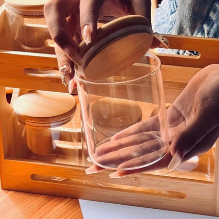 Wooden stand with spice jars