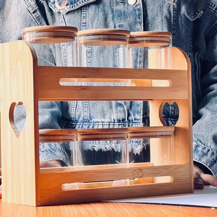 Wooden stand with spice jars