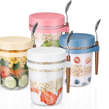 Set of Overnight glass jars for oat, Salad.. and more , with spoon