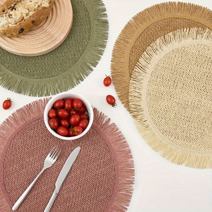 2026 Handmade Woven Round 38 cm Table Mats with Tassel Edges