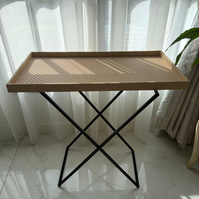 Folded leather display table