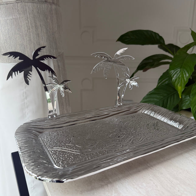 Rectangle silver palm tray