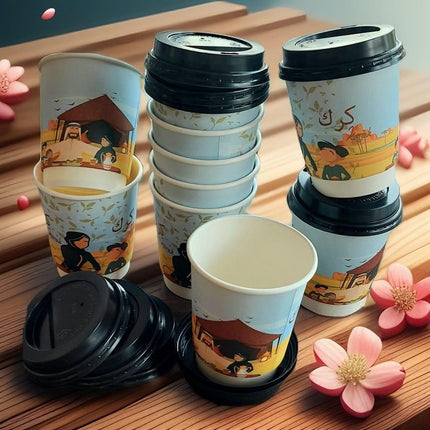 10 قطع من الأكواب الورقية مع غطاء