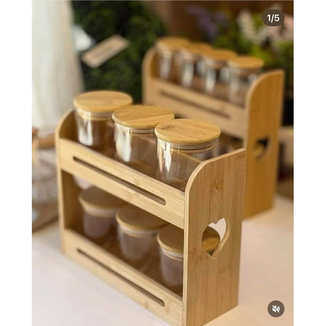 Wooden stand with spice jars