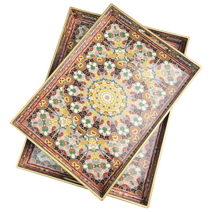Serving Trays with Handles - Bohemian Decorative hand painted 2 size