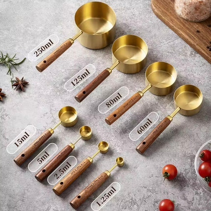 1 pcs 80 ml Stainless Steel Measuring Cups with Wood Handle