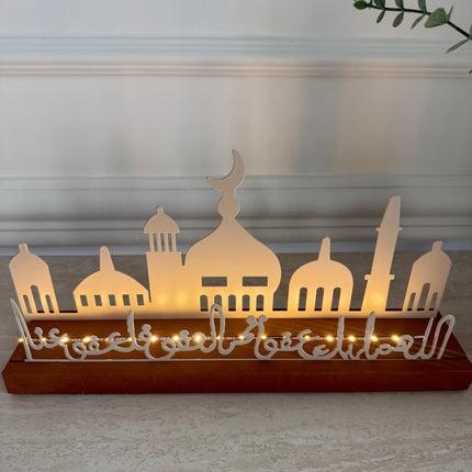 Wooden stand with metal decor