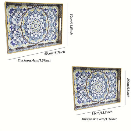 Serving Trays with Handles - Bohemian Decorative hand painted 2 size