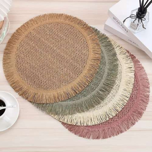 2026 Handmade Woven Round 38 cm Table Mats with Tassel Edges