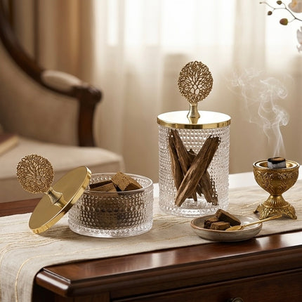 Decor glass with metal gold cover