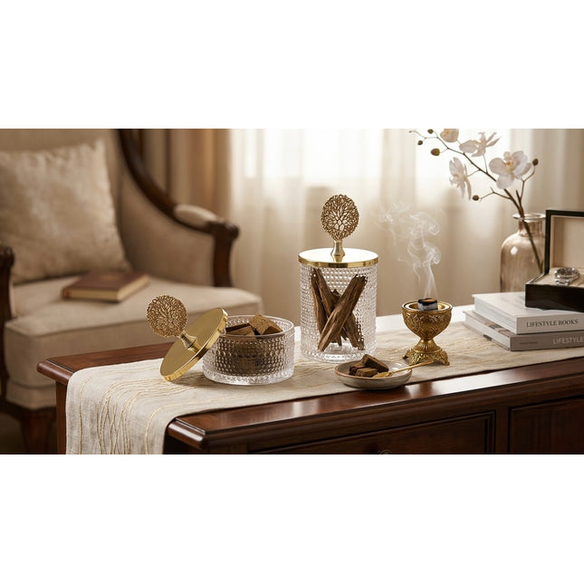 Decor glass with metal gold cover