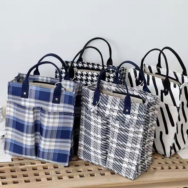 Women's Thickened Canvas Handbag Grid Pattern