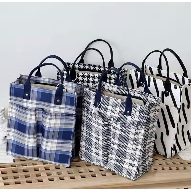 Women's Thickened Canvas Handbag Grid Pattern